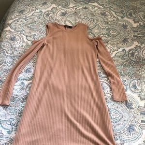 Blush colored cold shoulder dress from boohoo